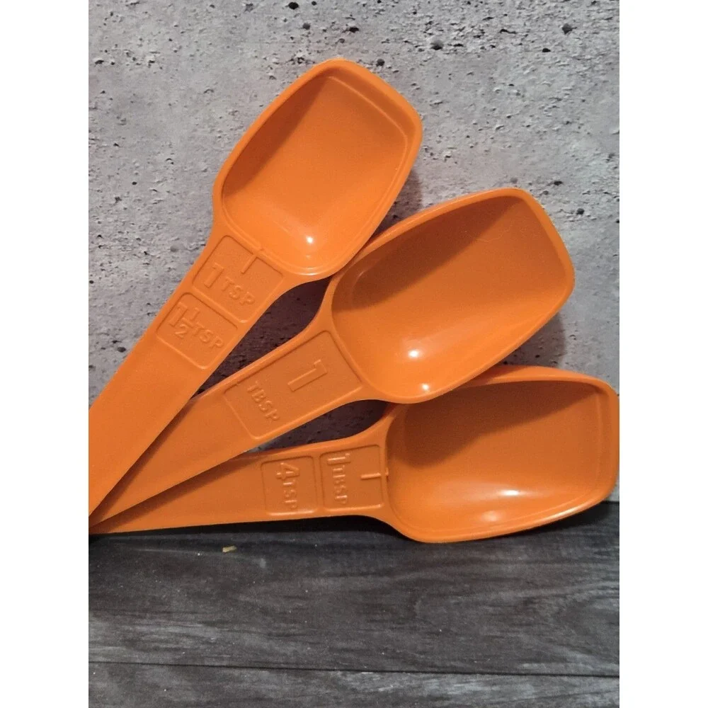 Vintage Multicolored Tupperware Measuring Spoons Set of 7 Retro Kitchen Orange